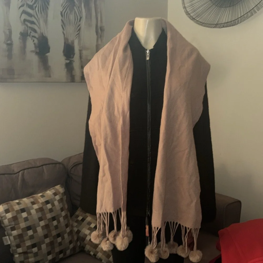 World of Shawls Women's Winter Warm Solid Scarf with Pom Pom Fringe 100% Wool